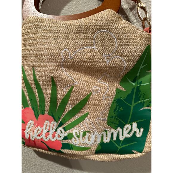 NWT Disney Parks Mickey Mouse Silhouette Tropical Hello Summer Raffia Handbag - Picture 3 of 7